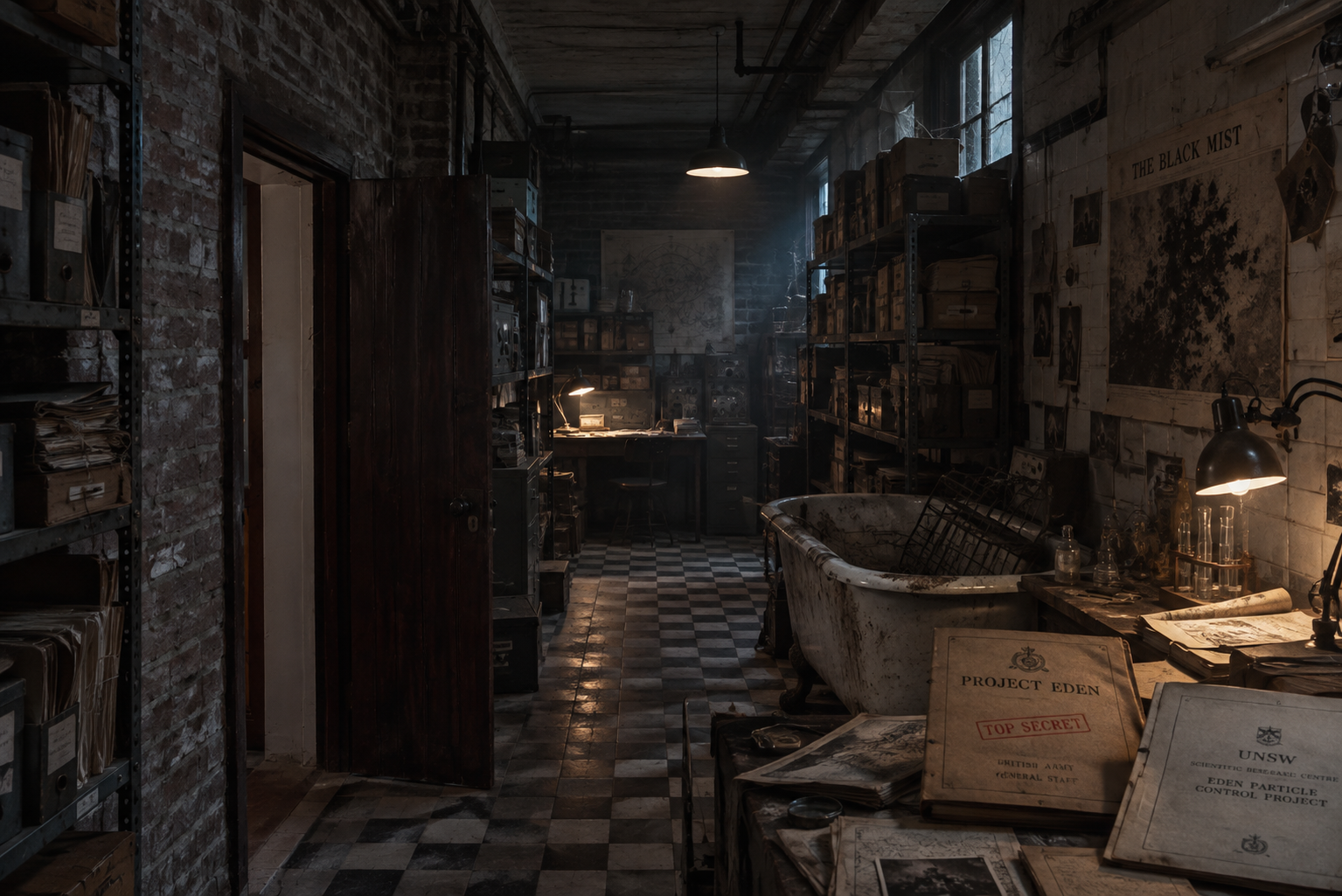 A hidden basement archive filled with Project Eden research files
