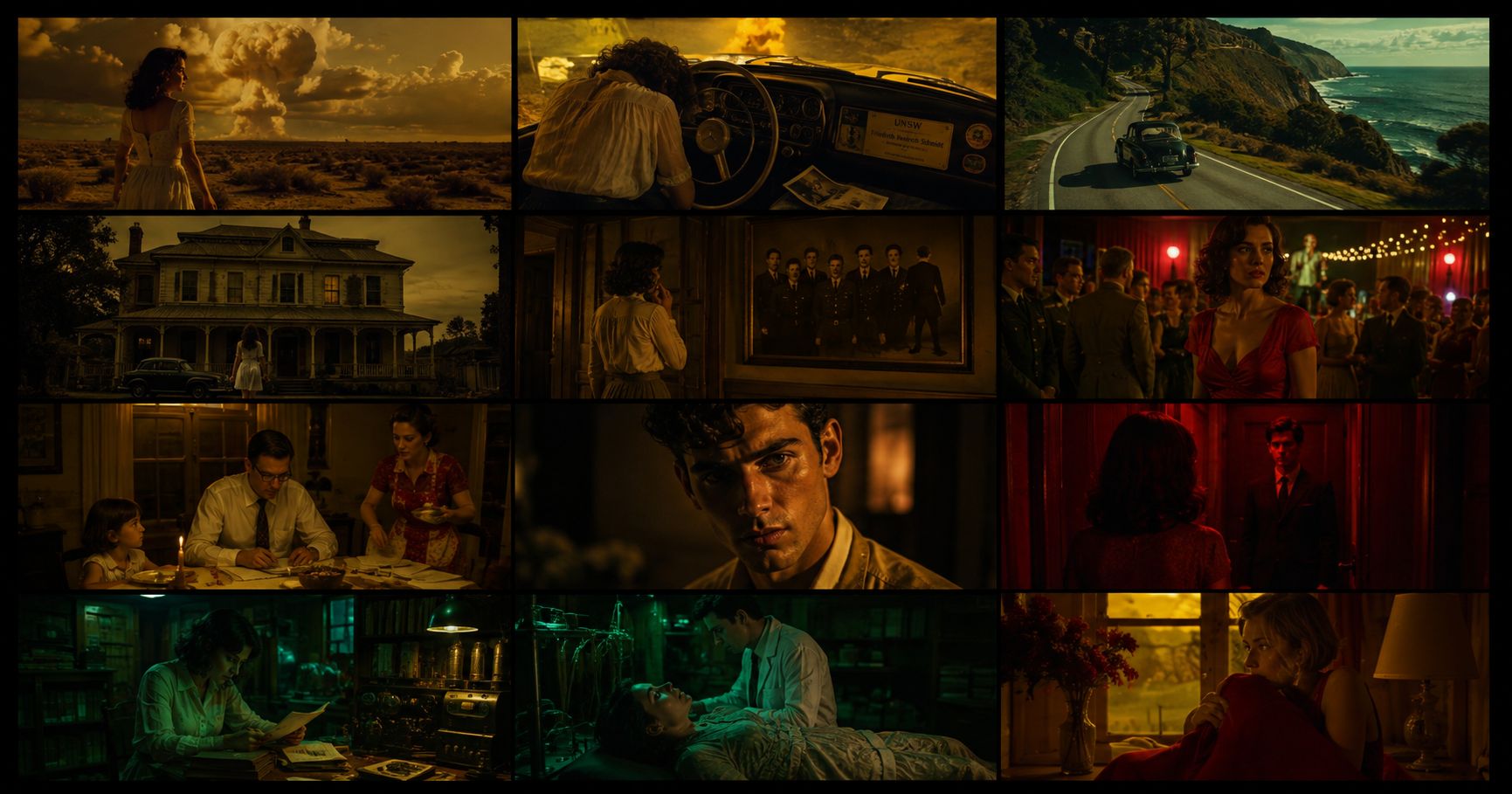 Paradise Lost visual style board in yellow, green and red tones