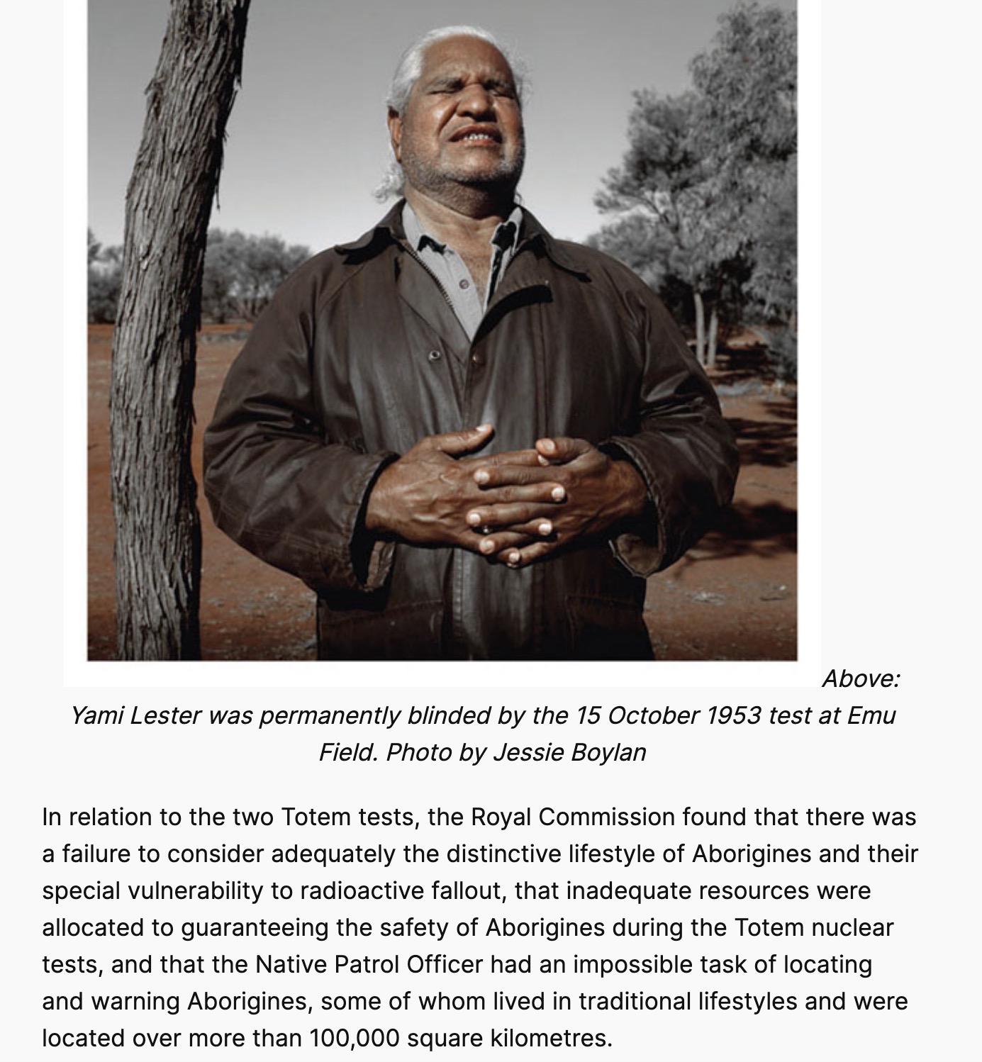 Yami Lester, survivor of the Emu Field test